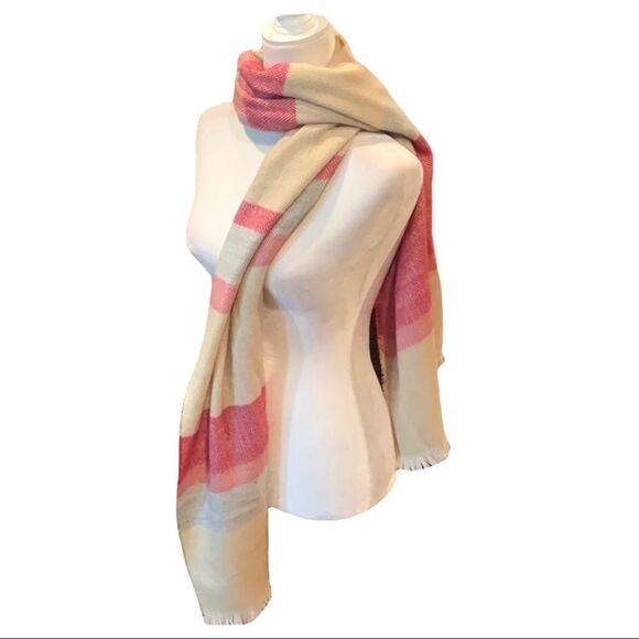 SOFT Scarf Isaac Mizrahi Herringbone Cream Pink Gray - Picture 1 of 5